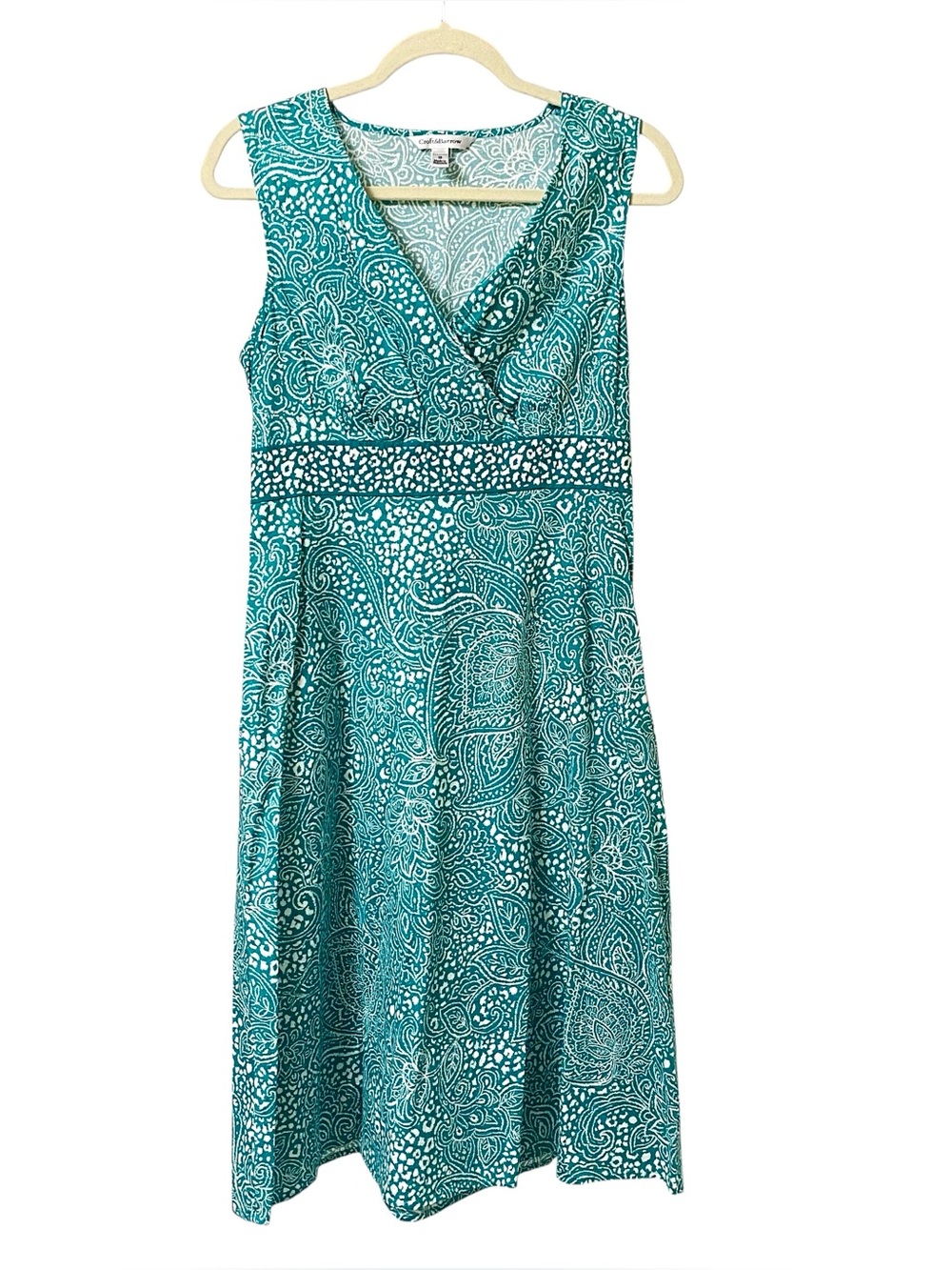 Croft & Barrow teal aqua paisley summer surplice midi sundress stretch size 10